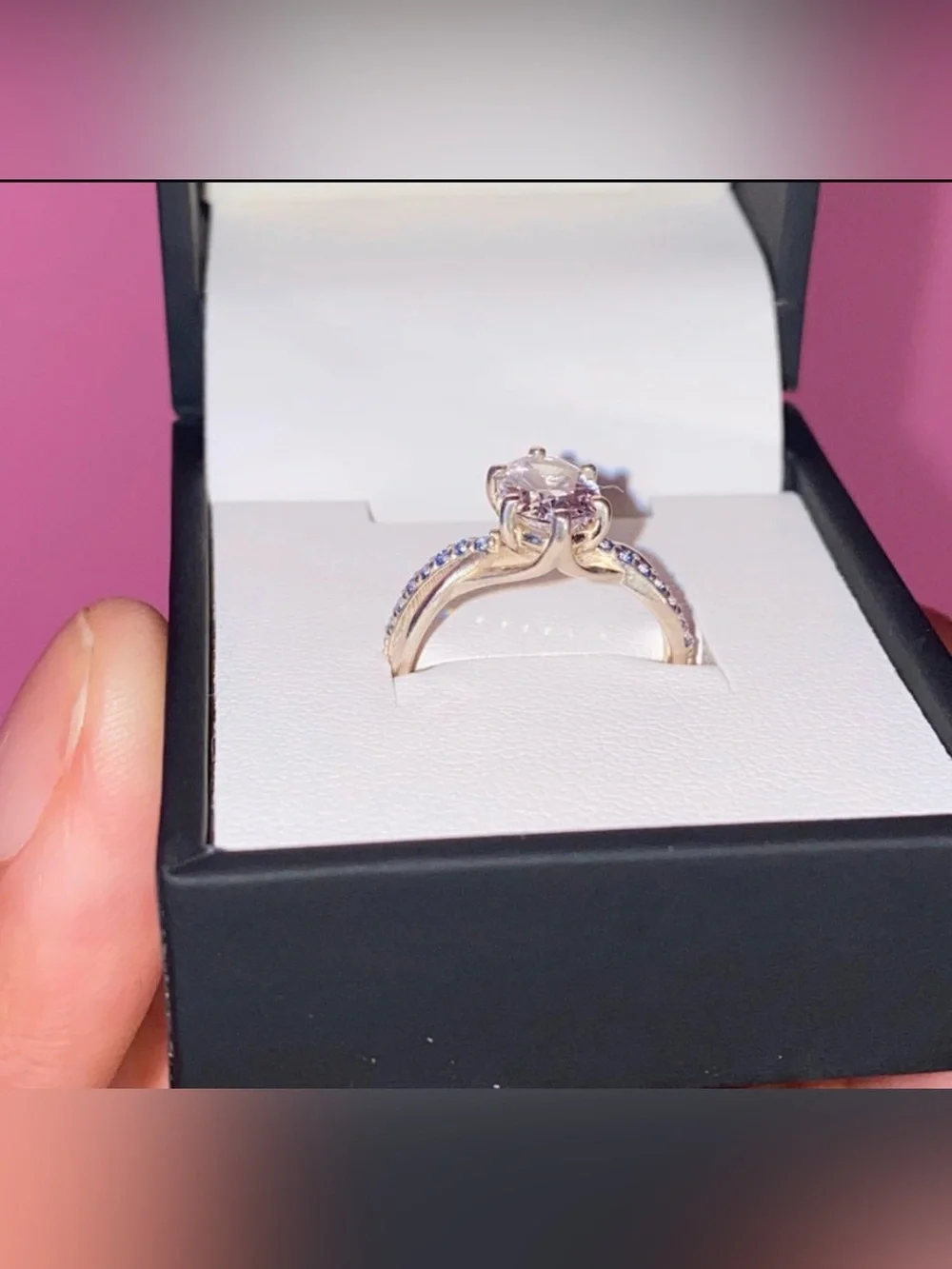 Elegant Halo Engagement Ring Size 5.5 – Silver & Blue Accent Stones